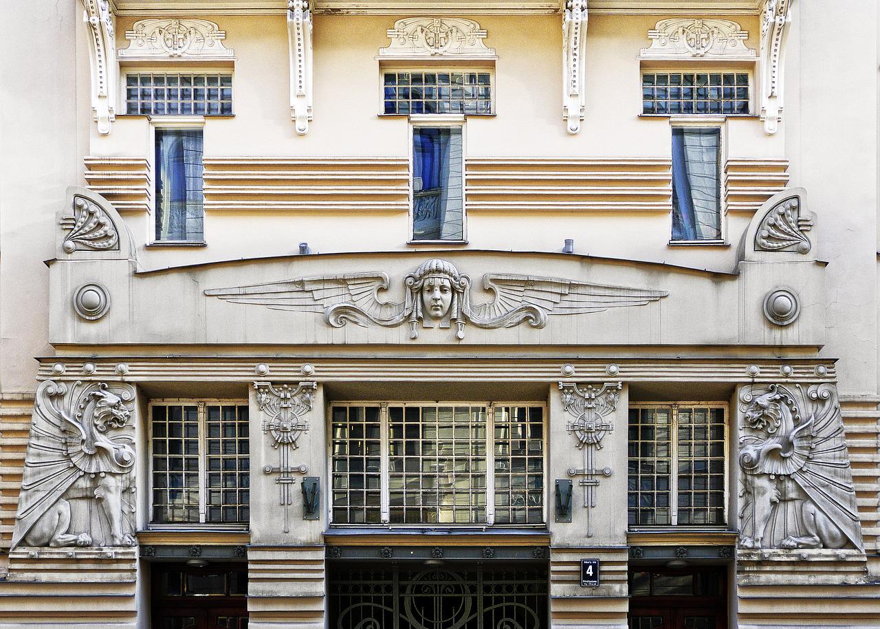 Art nouveau building in Riga. Photo.