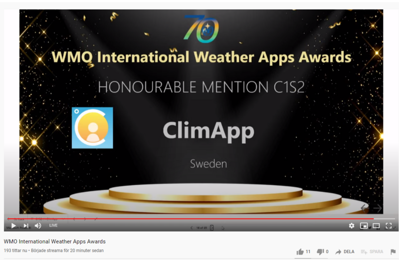 ClimApp wins Honorable Mention Award on the World Meteorological Organization's International Weather Apps Awards ceremony. Photo.