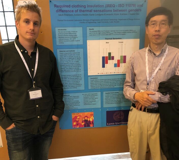Jakob Petersson and Chuansi Gao are standing in front of their conference poster on the International Conference on Electrical Engineering in Amsterdam in 2019. Photo.
