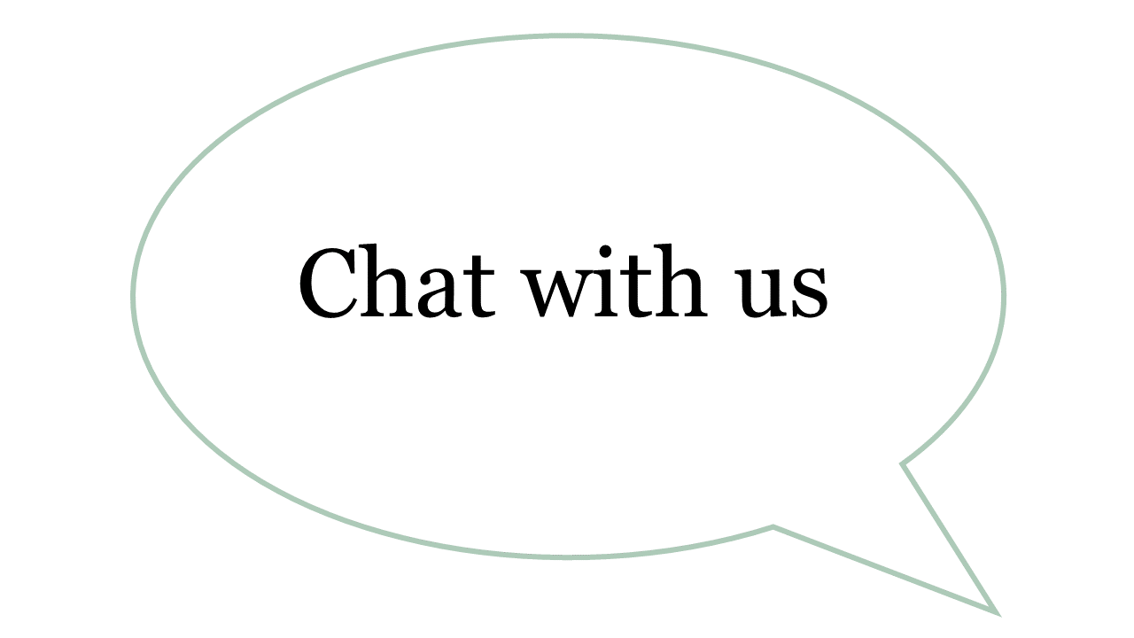 Speech bubble saying chat with us.