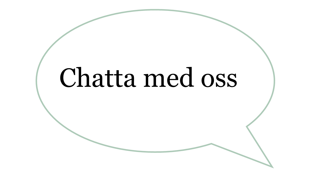 Pratbubbla med texten chatta med oss.