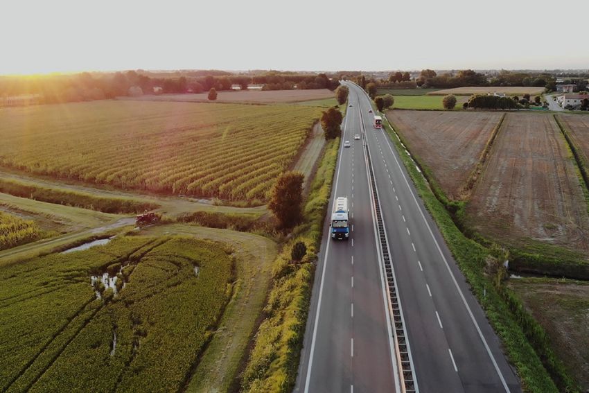 Truck on a highway. Photo.