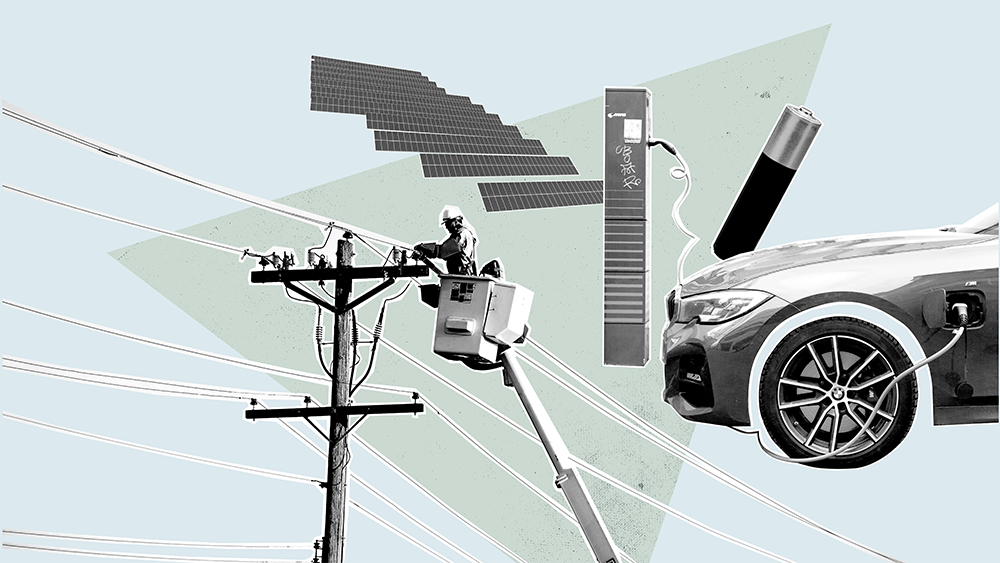 Illustration av solceller och bilar.