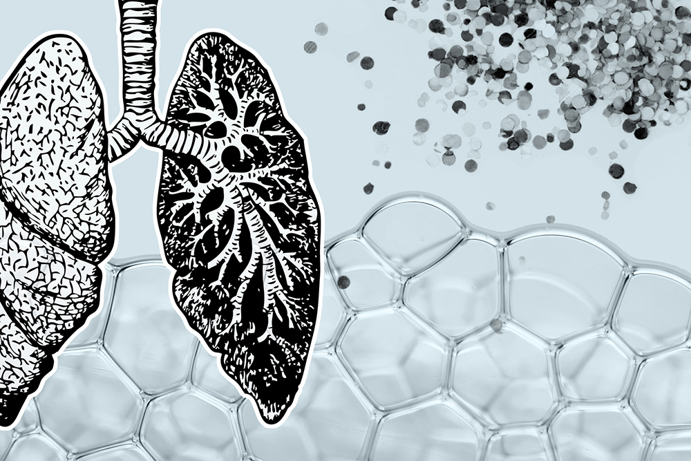 Illustration av lungor och partiklar.