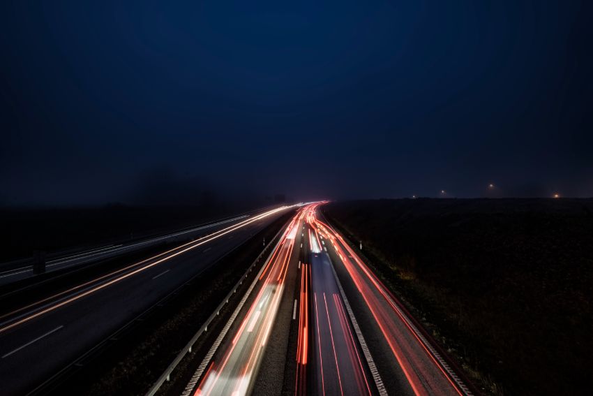 Highway by night. Photo.